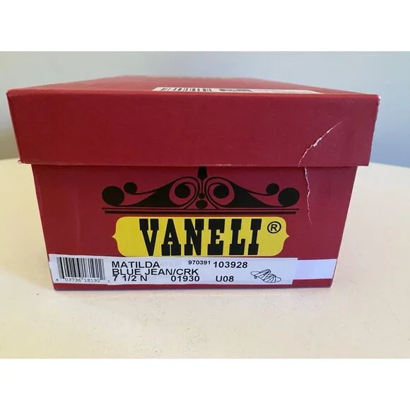 New Vaneli Matilda Blue Jean Sandal Side Women’s Size 7 1/2 N Low Heel Cork - Picture 11 of 14